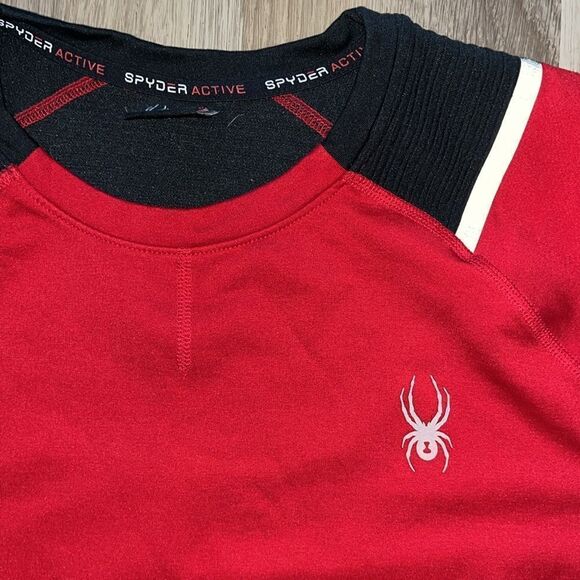 Spyder Ski Snowboard ProWeb Red Black Reflective Fleece Performance LS T Shirt - Picture 2 of 5